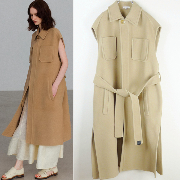 BLAMINK ブラミンク 24AW ダブルフェイス スリーブレス コート38 ベージュ ウールリバー ノースリーブコート Drawer ジレ メルトン