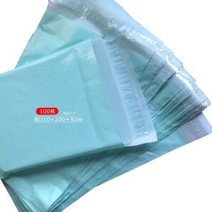宅配ビニール袋水色 B5サイズ【100枚】幅200mm×深さ310mm+フタ50mm(100枚入) 防水 耐久 透けない 強力テープ フリマ 発送用 梱包資材