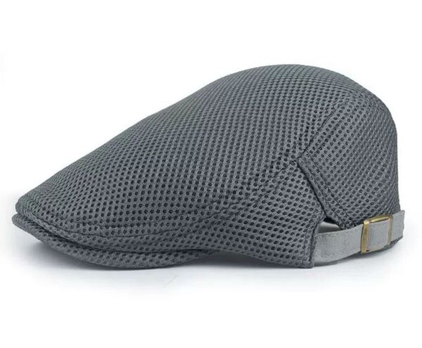 新品!ハンチング 帽子 メッシュ グレー キャップ サイズ調整 夏用 通気性