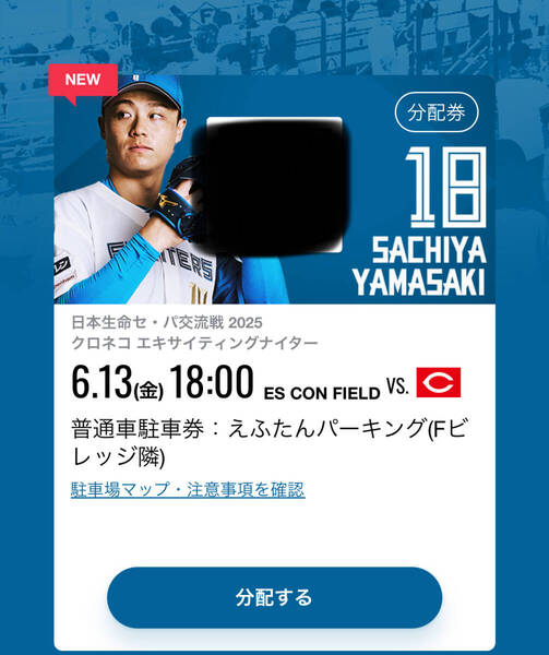 エスコンフィールド駐車券 えふたんパーキング6/13