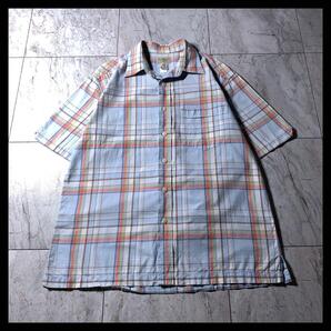 00s L.L.Bean ボックスシルエット 短丈 チェックシャツ 水色 M