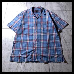 00s コンバース ボックスシルエット オープンカラー チェック シャツ 青 L