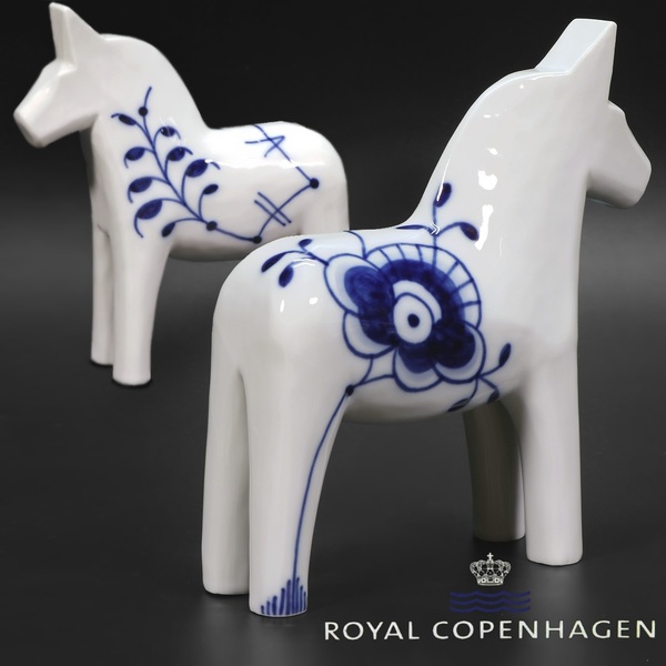 ★希少!コペンハーゲン 幸せを呼ぶ馬『ダーラナホース』ブルーフルーテッドメガ 陶磁器 フィギュリン 置物 陶器 ホワイトホース 白馬 干支