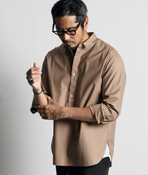 The DUFFER of ST.GEORGE SHORT COLLAR PO SHIRT:バックサテンショートカラープルオーバーシャツ【L】【Brown】【2024/AW】