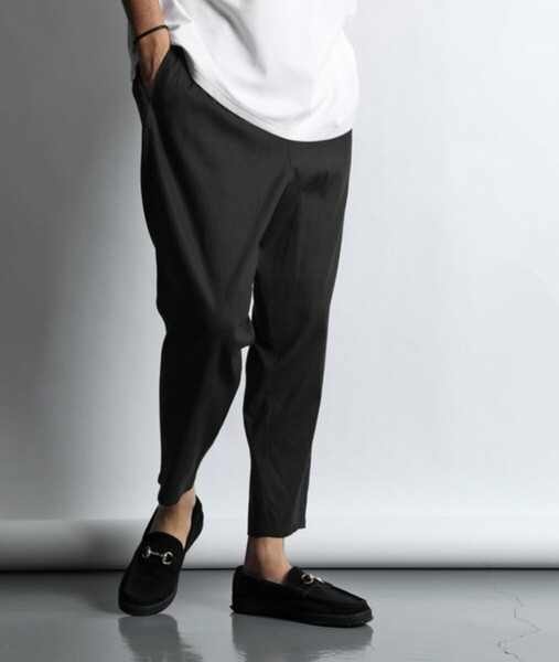 The DUFFER of ST.GEORGE GATHERED TAPERED EASY WIDE PANTS:テーパード イージーワイドパンツ【L】【Black】【Spring/Summer】