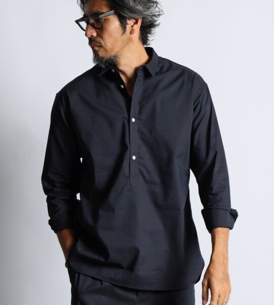 DUFFER of ST.GEORGE セットアップ 麻混クールマックス ショートカラー プルオーバーシャツ【L】【Navy】【2024/SS】