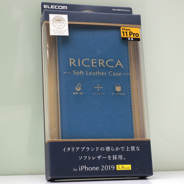 Apple iPhone 11 Pro (5.8インチ)用 RICERCA 手帳型ケース ソフトレザー ケース イタリアン Coronet 衝撃吸収 フレンチブルー 青 未使用品