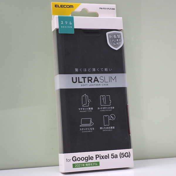 グーグル ピクセル Google Pixel 5a (5G) (SIMフリー, Softbank) 用 薄型 手帳型ケース 耐衝撃TPU ソフトレザーケース ブラック 未使用品