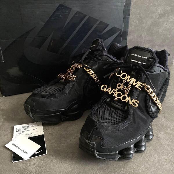 19SS COMME des GARCONS コムデギャルソン W NIKE SHOX TL / CDG ショックス スニーカー ゴールド ロゴ チェーン 黒 ブラック 27.5cm