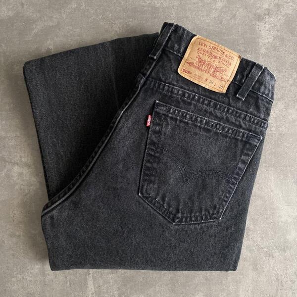 即決 90s ビンテージ USA製 Levis リーバイス 505 サルファ ブラック デニム パンツ Gパン 赤タブ W34 L30 90年代 アメリカ製 黒 ジーンズ