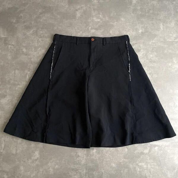 22SS COMME des GARCONS HOMME PLUS コム デ ギャルソン オム プリュス エステル ショーツ 製品 加工 切り替え 切りっ放し 黒 ブラック L