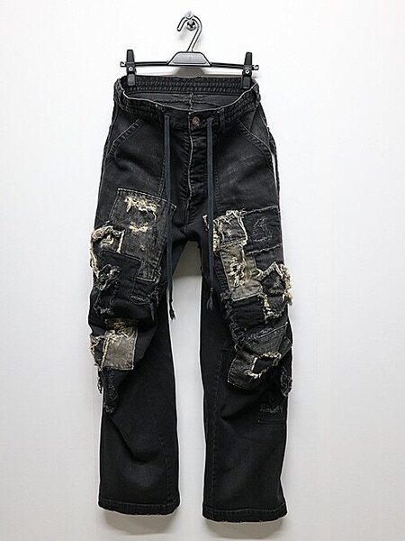SALE30%OFF/D.HYGEN・ディーハイゲン/製品加工ストレッチデニムワイドパンツ/BLACK・2