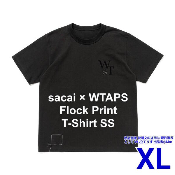 WTAPS sacai Flock Print T-Shirt SS Black XL ダブルタップス サカイ コラボ フロックプリント Tシャツ S/S Tee 半袖 2025