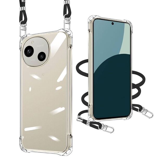 2308088☆ AQUOS R9 / R10 ケース クリア R9 SH-51E / R10 SH-51F ケース ショルダー TPU カバー ストラップ付き【クリア】