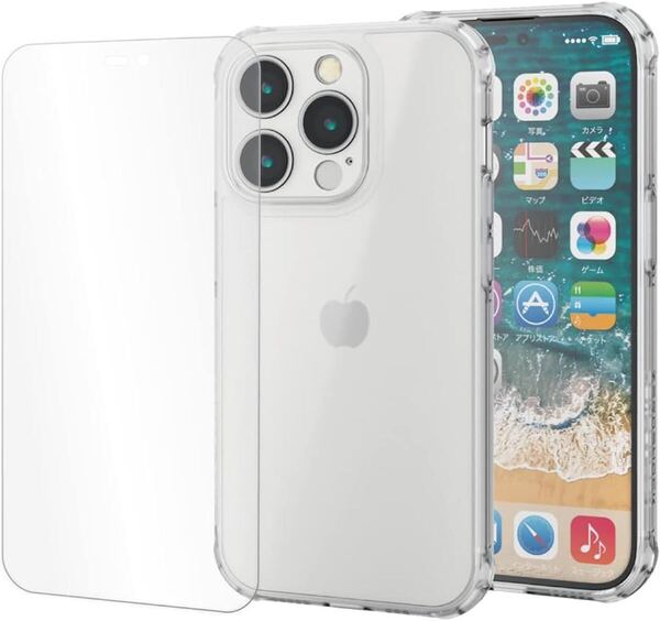 2309354 エレコム iPhone14Pro ケース ガラスフィルム付き ZEROSHOCK 耐衝撃 衝撃吸収 半透明 マット 指紋軽減 黄変防止 クリア PMWA22CZE