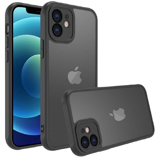 2308076☆ iphone 12 ケース スマホカバー 耐衝撃 指紋防止 滑り止め マット半透明 黄ばみなし レンズ保護 米軍MIL規格 ブラック