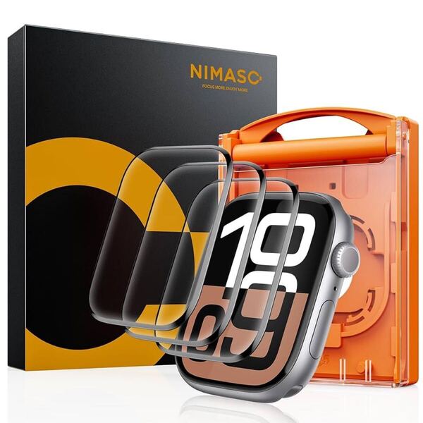 2313114☆ 【3枚組】 NIMASO フィルム ガイド枠付き 42mm Apple Watch用 series 10 対応 アップルウォッチ10用 保護フィルム 自動除塵