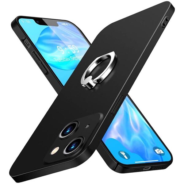 2313124☆ TMUJWS iPhone 13 ケース リング 薄型 軽量 マット質感 PC素材 全面保護 カメラ保護 スタンド付き 360度回転 アイフォン 13