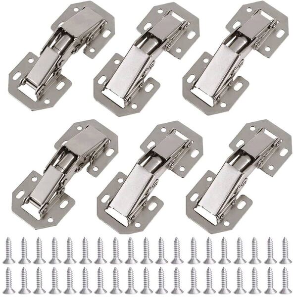 2300244☆ YFFSFDC ステンレス製 スライド蝶番 キャビネットヒンジ 補修 固定金具 扉 窓 家具丁番 取り付け簡単 6個セット ネジ付き48枚