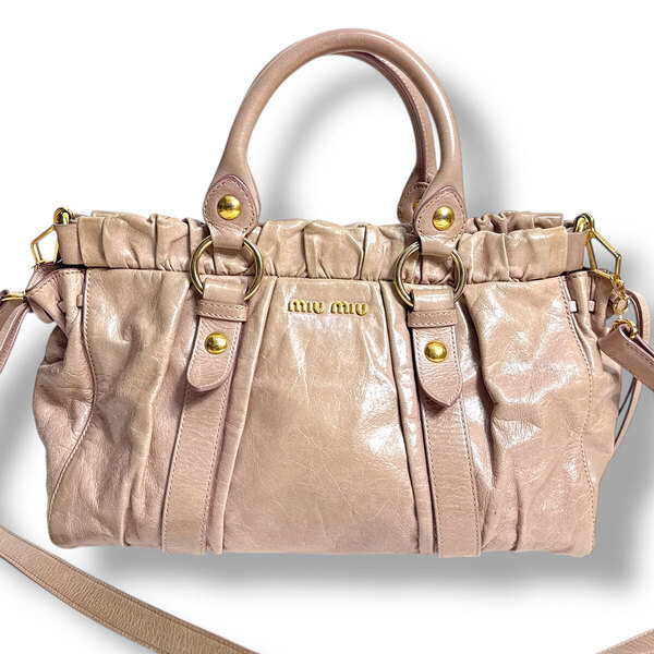 J6409 良品 miumiu Y2K VITELLO LUX 2WAY BAG pink beige ARCHIVE ピンクベージュ アーカイブ ミュウミュウ