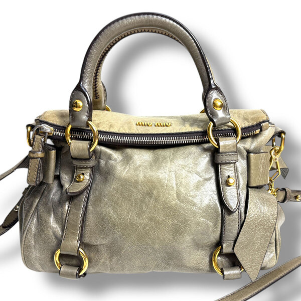 J7218 miumiu Y2K 2WAY BAG vitello lux side ribbon mini グレー アーカイブ ARCHIVE ミュウミュウ