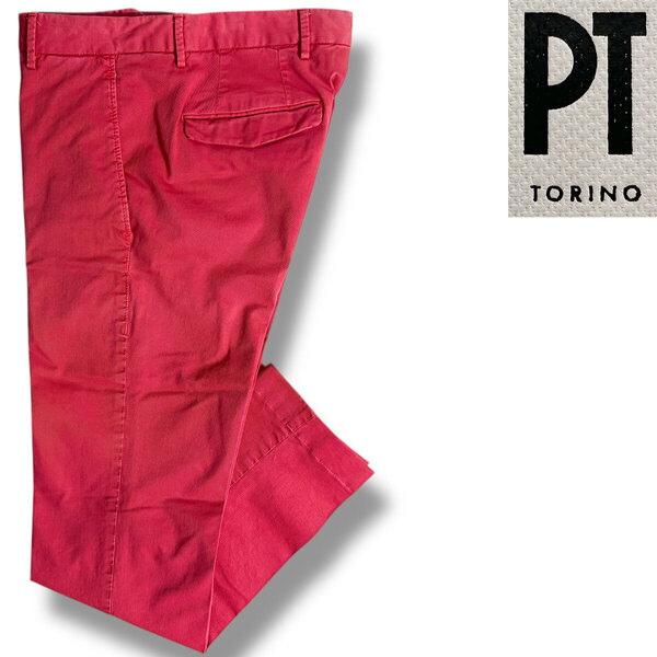J3043 超美品 PT torino スキニーフィット SKINNY FIT ストレッチノープリーツパンツ レッド系 44 PT01 トリノ