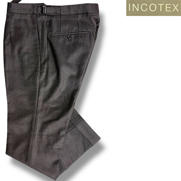 J5053 美品 インコテックス 1AT011 サイドアジャスター 1プリーツスラックス ブラウン 44 INCOTEX