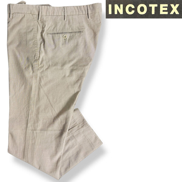 J5076 美品 インコテックス 1NW135 アイスコットン 35型 ノープリーツパンツ ベージュ 46相当 INCOTEX
