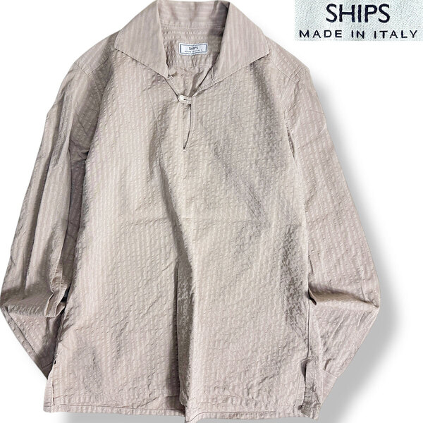J6315 美品 シップス イタリア製 シアサッカー カプリシャツ ベージュ M SHIPS