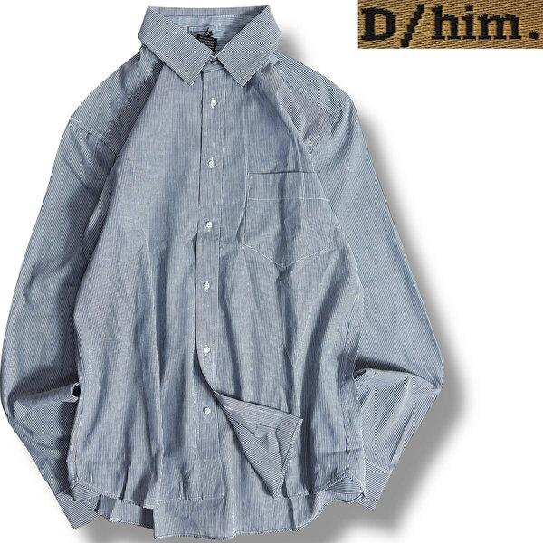 J7146 新品 D/him. カットソー素材ストライプシャツ ブルー系 48 ダブルスタンダードクロージングヒム