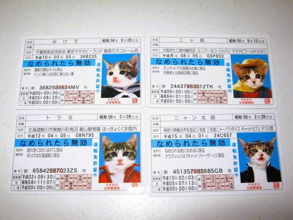 なめ猫 免許証風 ブロマイド 4枚】みけ子 ニャ助 トラ吉 ニャン太郎 癒やし なめんなよ猫 猫 なめねこ かわいい 可愛い ネコ キャラクター