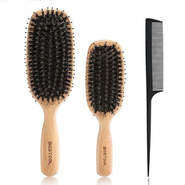 ヘアブラシ 豚毛 木製 BESTOOL ブラシ 頭皮ケア 頭皮 パドルブラシ くし 髪の毛