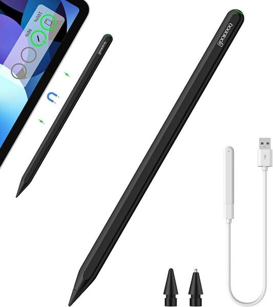 スタイラスペン ワイヤレス充電式 タッチペン Bluetooth Type-C 黒
