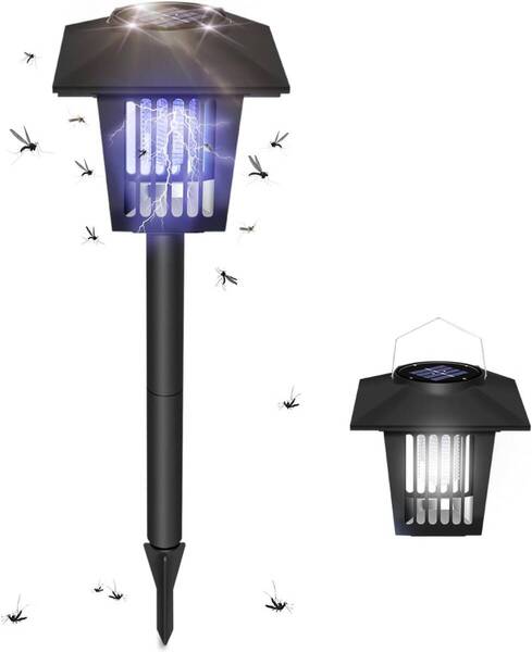電撃殺虫器 屋外 ソーラー充電式 KLIFE 電撃殺虫機 捕虫器 UV光源誘引式 360°強力蚊除け 電気蚊取り器 虫除け