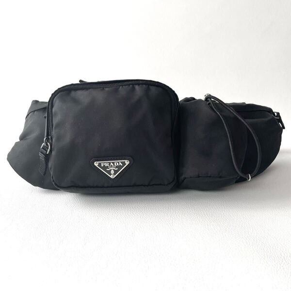高級*プラダ PRADA ボディバッグ VA0056 クロスボディ ウエストバッグ ナイロン 黒 三角ロゴ ショルダーバッグ トライアングル ブラック