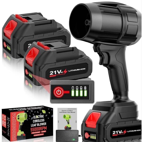 ブロワー 集塵機 コードレス 充電式 21V 55000rpm 大容量バッテリー2個付き エアダスター 洗車 6500mAh マキタ対応 ブロワ 電動 2025年新型