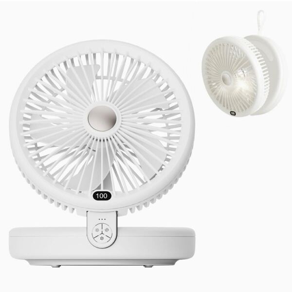 サーキュレーター 扇風機 DCモーター 壁掛け コードレス 充電式 卓上 静音 小型ファン 左右自動首振り USB充電 3D首振り ナイトライト 白