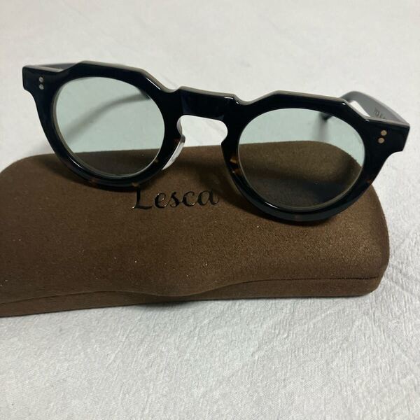 美品!Lesca LUNETIER/PICA レスカ ルネティエ/ピカ A1(べっ甲) 44□26 度なしブリーズグリーン25%濃度レンズ【ノーズパッドカスタム】