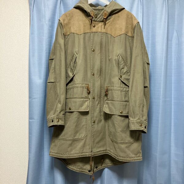 【新品未使用】24fw RRL/ダブルアールエル レザーヨークフッシュテールパーカー オリーブ Mサイズ(JPN L) 価格149,600円