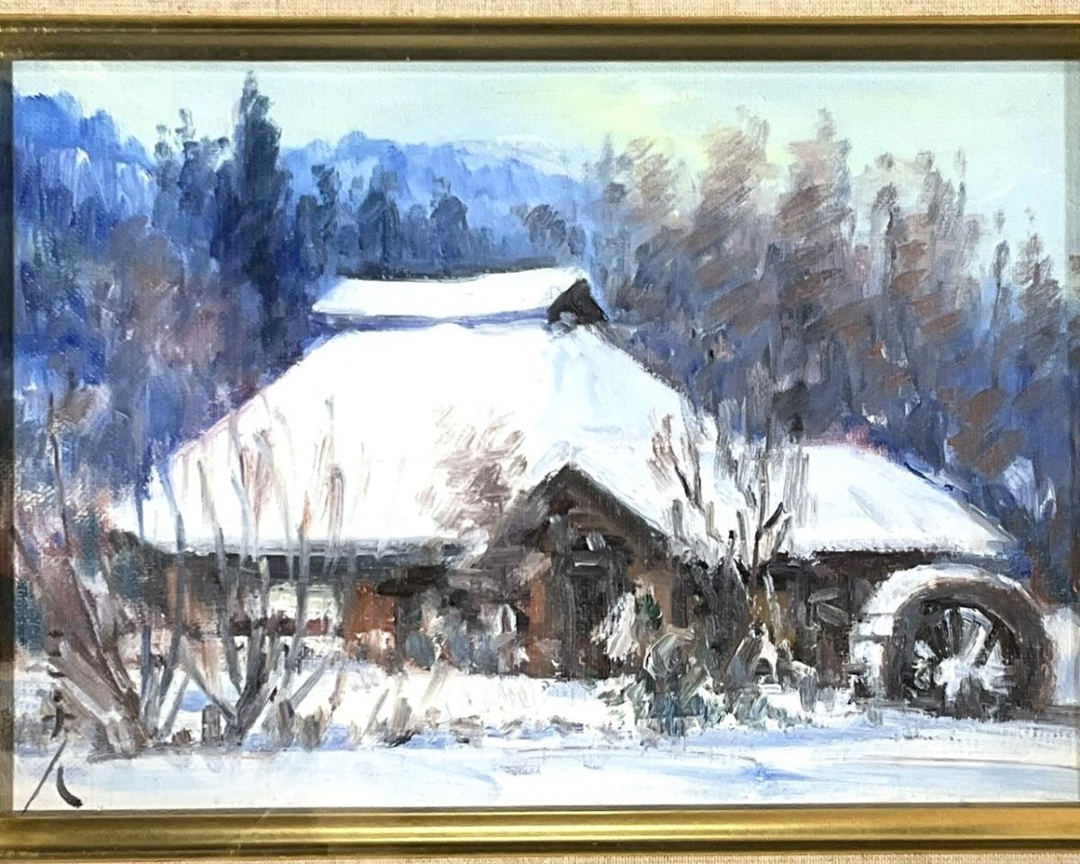 Amazon.co.jp: 油絵 油彩 油彩画 絵 絵画 雪景色の中で雪に立つ