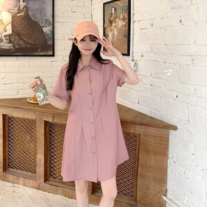 ◆ シャツワンピ とろみ シャツ ミニワンピース 夏服 韓国 オルチャン レディース ピンク