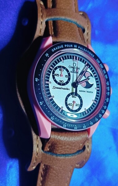 人気!OMEGA×Swatch オメガスウォッチ ムーンスウォッチ用パイロットウォッチ風レザーベルト