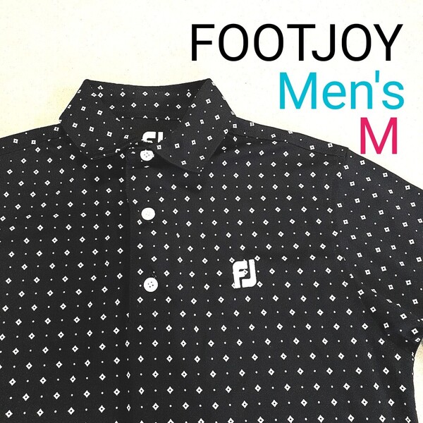 【超美品】FOOTJOY フットジョイ 半袖ポロシャツ ゴルフシャツ ゴルフウェア ゴルフポロシャツ 総柄 ロゴ刺繍 サラサラ生地