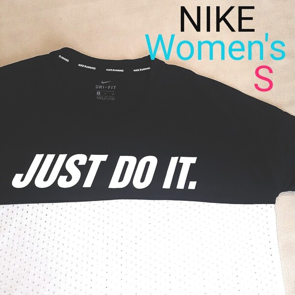 【超美品】NIKE ナイキ レディースS ランニング ジョギング マラソン スポーツウェア ヨガ ピラティス メッシュ ビッグロゴ Tシャツ