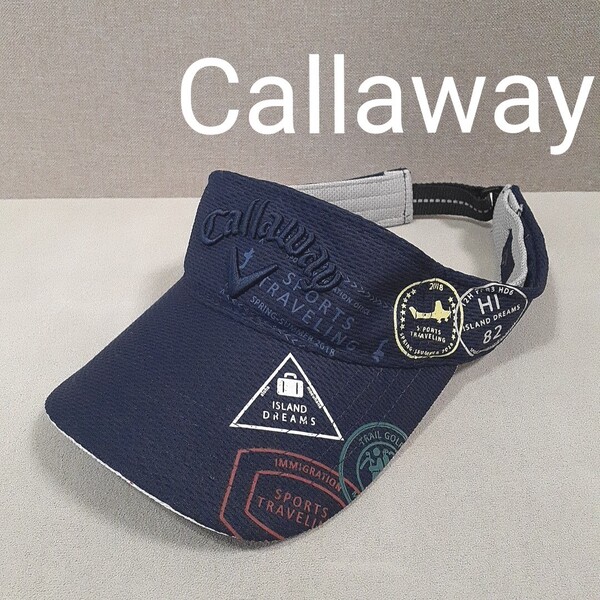 【超美品】Callaway キャロウェイ ゴルフウェア サンバイザー FR GOLF ゴルフサンバイザー UV対策 日焼け対策 男女兼用 帽子 ネイビー