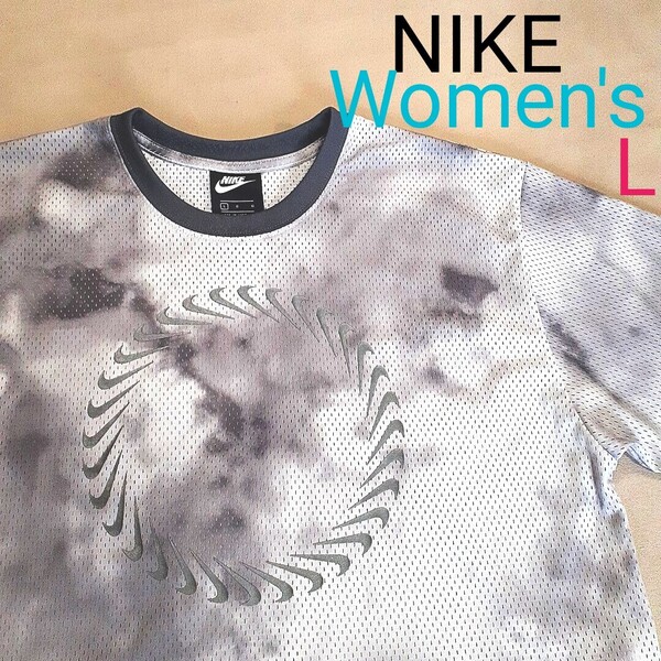【超美品】NIKE レディースL 半袖Tシャツ スポーツシャツ フィットネス スポーツジム ヨガ ピラティス ダンス ズンバ ビッグロゴ