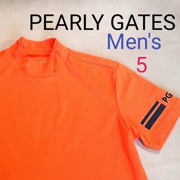 【超美品】 PEARLY GATES パーリーゲイツ メンズ5 L相当モックネックシャツ モックネック ゴルフウェア ゴルフ ハイネック 半袖 ロゴ