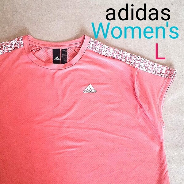 【超美品】 adidas アディダス レディースL ノースリーブシャツ 半袖Tシャツ スポーツシャツ スポーツジム フィットネス ヨガ ピラティス