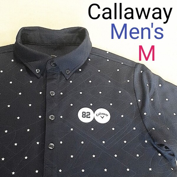【超美品】Callaway キャロウェイ メンズM 半袖 ポロシャツ ゴルフ ゴルフウェア ゴルフ半袖ポロシャツ 総柄 ロゴ刺繍