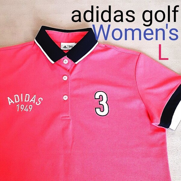 【超美品】adidas golf アディダスゴルフ レディースL 半袖ポロシャツ ポロシャツ 半袖 ゴルフポロシャツ ロゴ 刺繍 ゴルフウェア